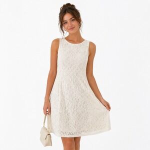 Lauren Ralph Lauren Coquette Romantic Lace Dress 10 Ivory Sleeveless Fit Flare